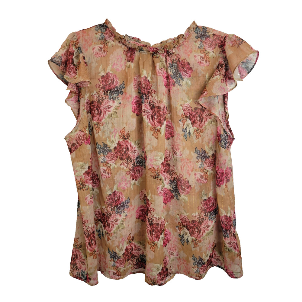 Torrid Pink Brown Rose Sheer Glitter Chiffon Short Sleeve Boho‎ Top Womens Sz 1X